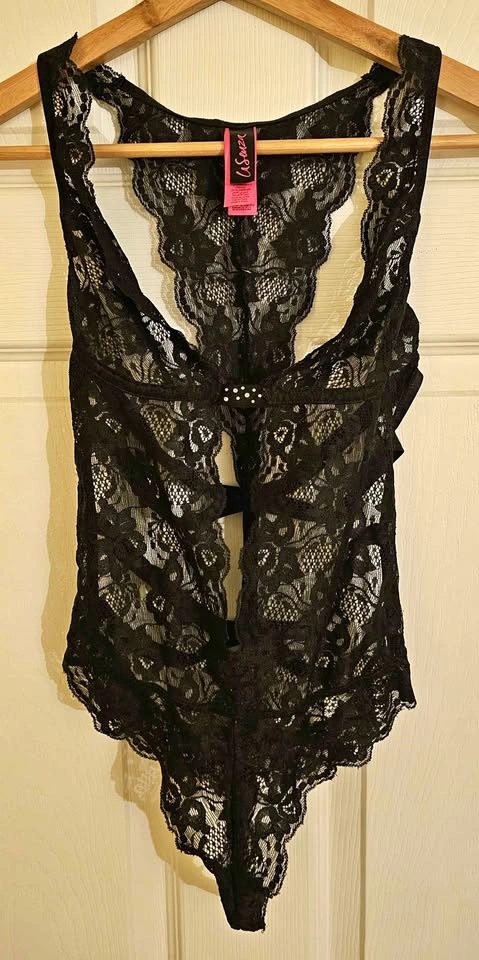 La Senza Black Floral Lace Bodysuit / Teddy Top - XS