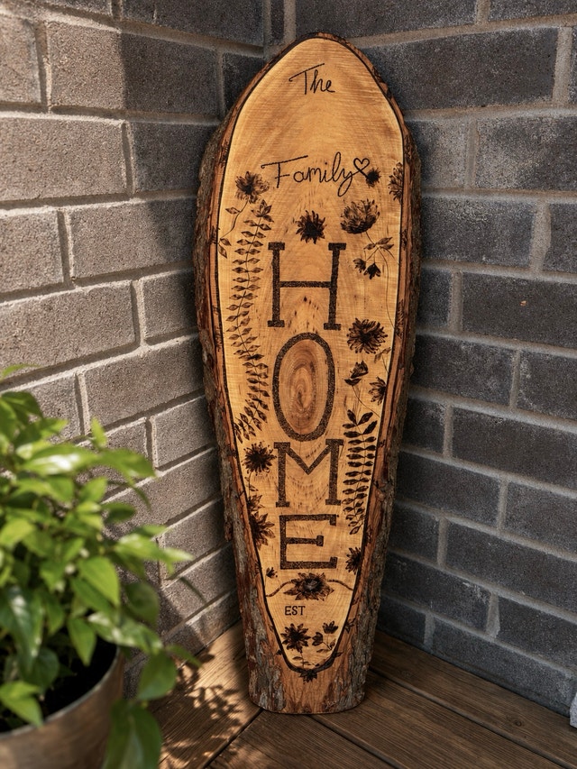 Personalizable Live Edge HOME Sign