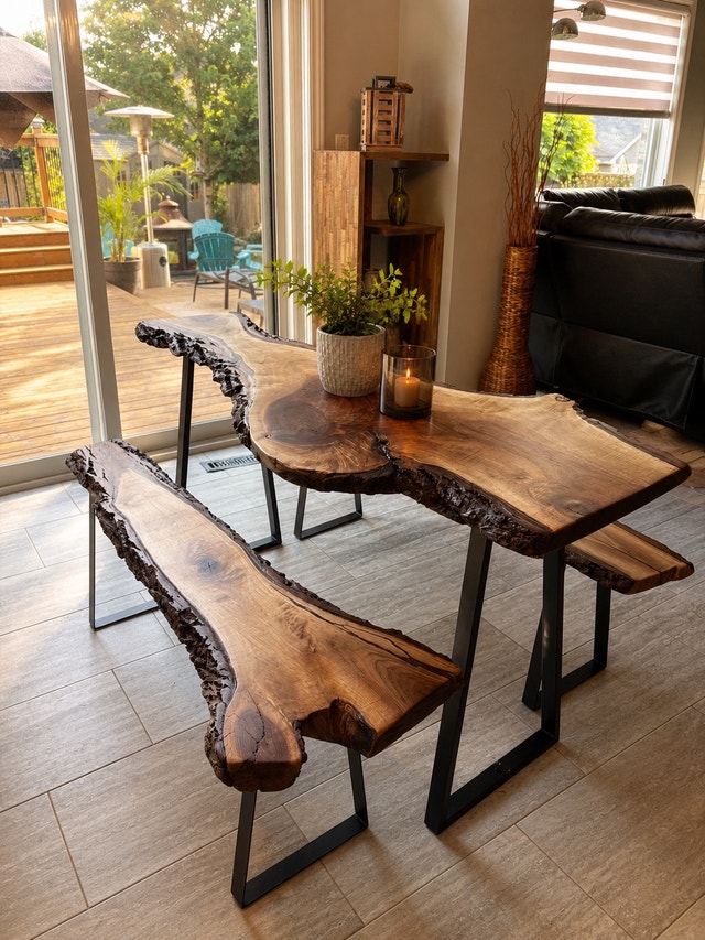 Handmade Live Edge Walnut Dining Set