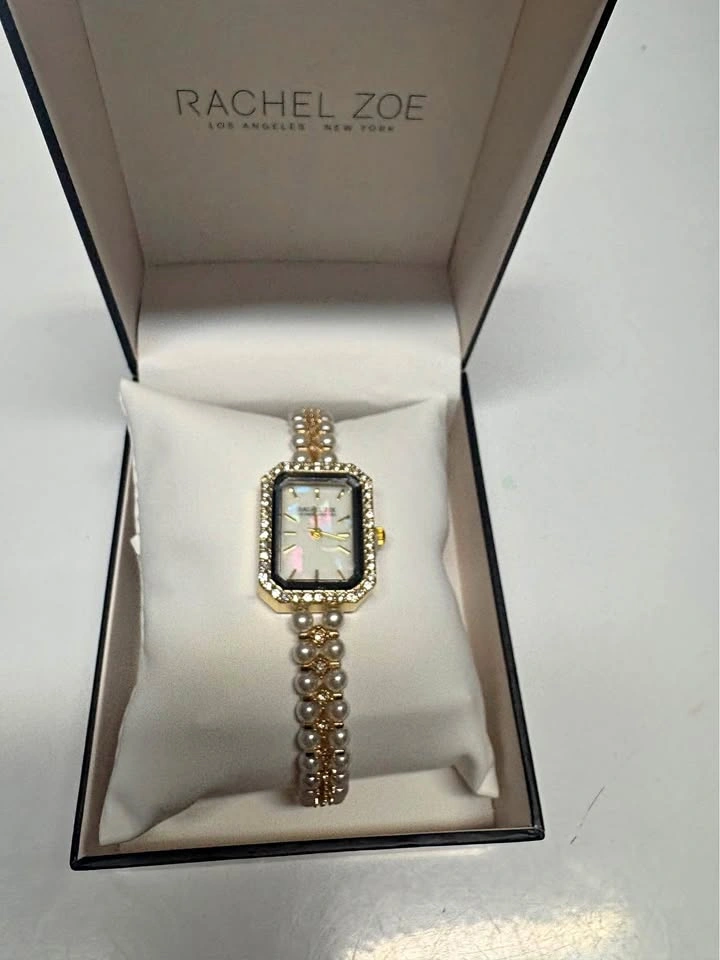 Rachel Zoe Crystal Bezel Pearl Bracelet Watch - New In Box