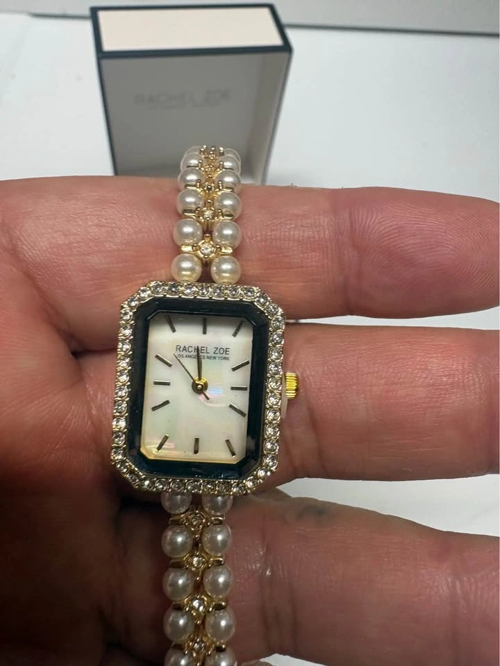 Rachel Zoe Crystal Bezel Pearl Bracelet Watch - New In Box - photo 3