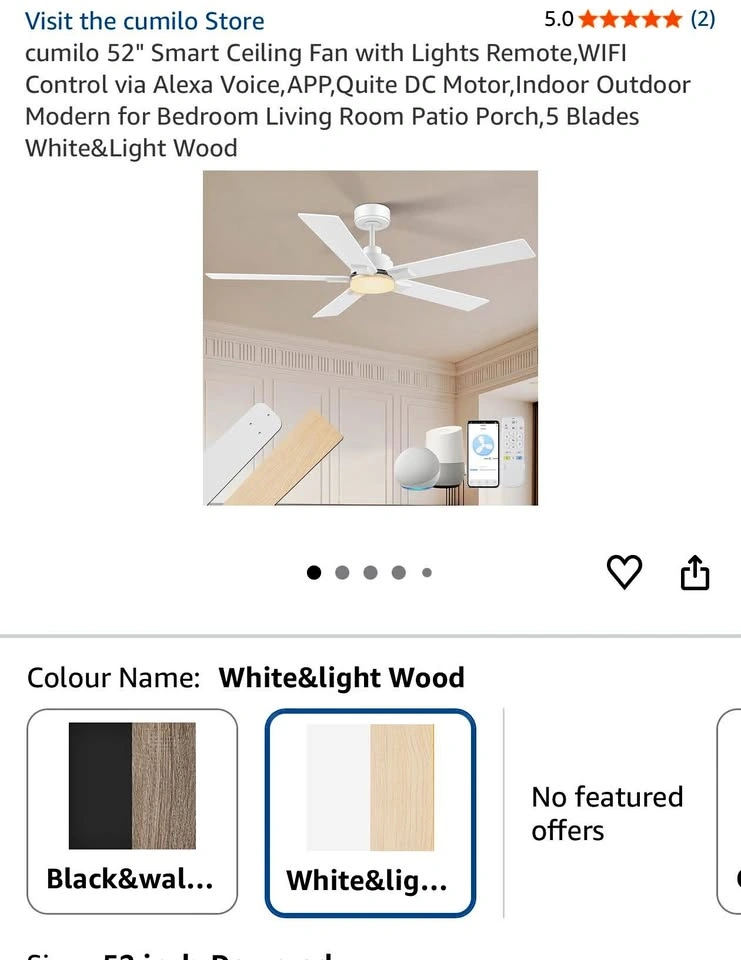 cumilo 52" Smart Ceiling Fan with Lights and Remote