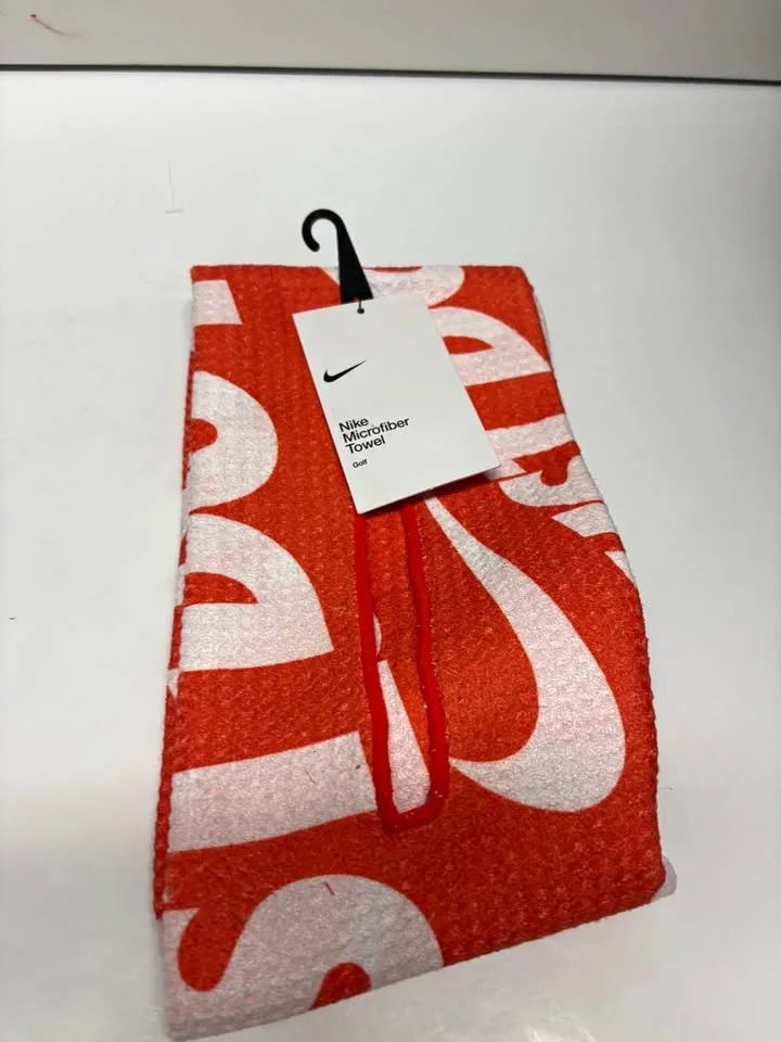Nike Microfiber Golf Towel - Orange/White Graphic - Brand New
