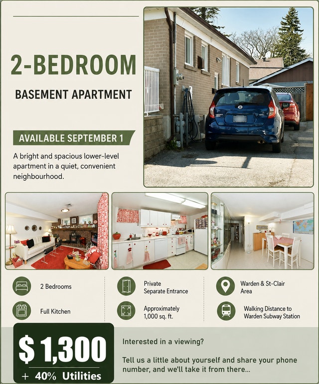 Spacious 2-Bedroom Basement Apartment for Rent