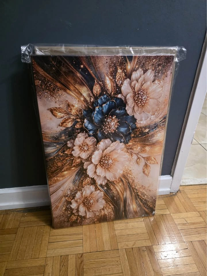 Elegant Floral Canvas Wall Art – Gold & Blue Accents - photo 2