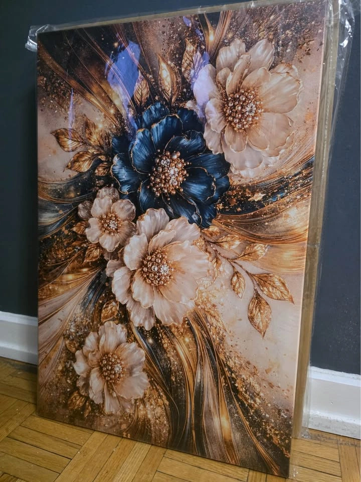 Elegant Floral Canvas Wall Art – Gold & Blue Accents - photo 3