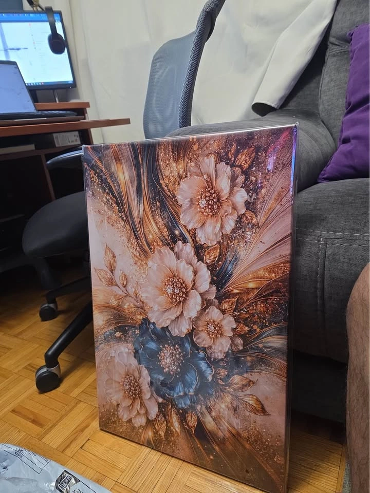 Elegant Floral Canvas Wall Art – Gold & Blue Accents - photo 4
