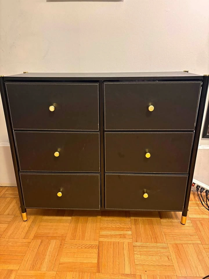 Black 6-Drawer Dresser with Gold Accents