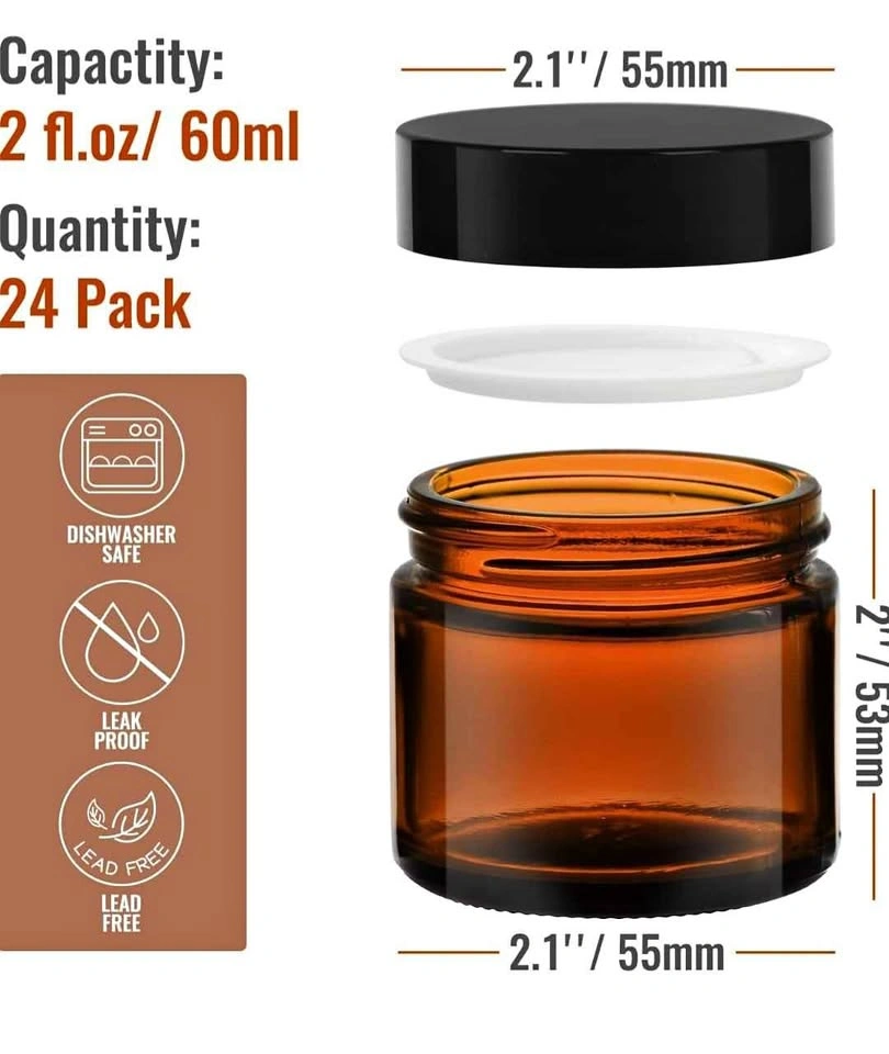 2 oz Amber Glass Jars - 24 Pack