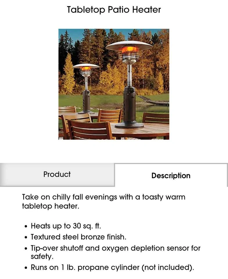 Tabletop patio heater with cover and propane cylinder - photo 5