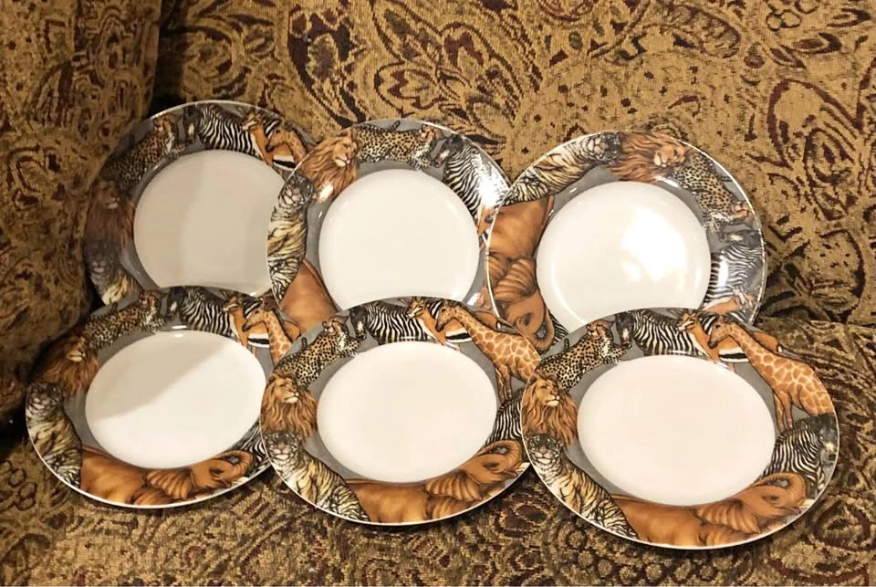 Vintage porcelain Sakura jungle plates, 1996 [set of 6]