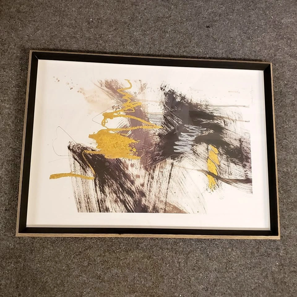 Modern Framed Abstract Wall Art – Black, White & Gold