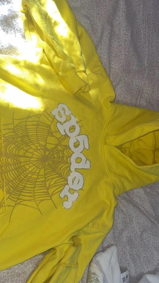 Sp5der Yellow Rhinestone Hoodie Size M/L - photo 2