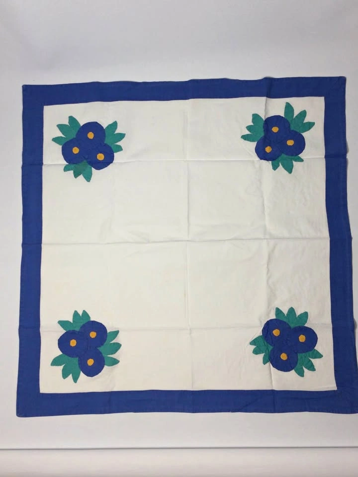Vintage handmade applique topper tablecloth Flower 31x32”
