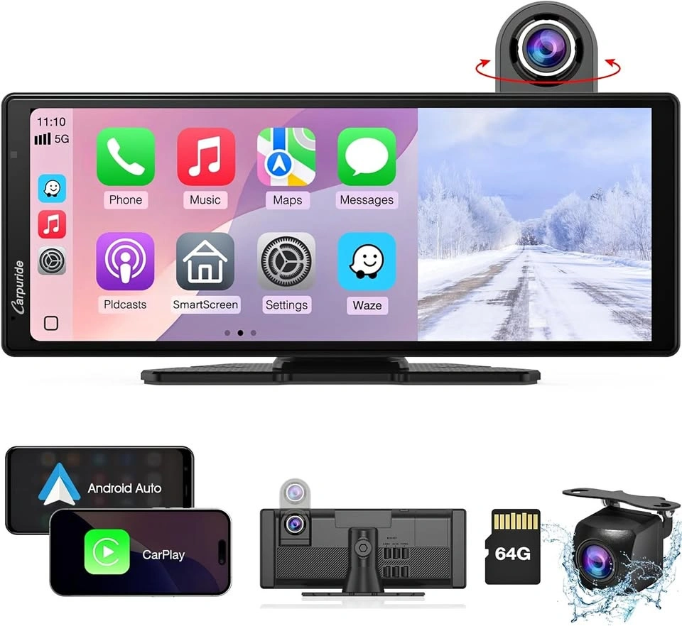 Carpuride W904 Wireless Carplay & Android Auto with Dash Cam