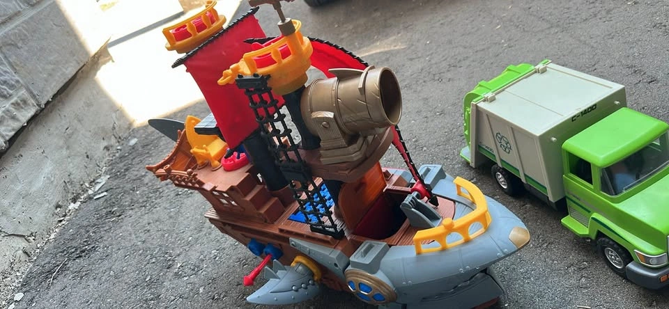 Imaginext Shark Bite Pirate Ship, Playmobil DeLorean, and Truck - photo 2