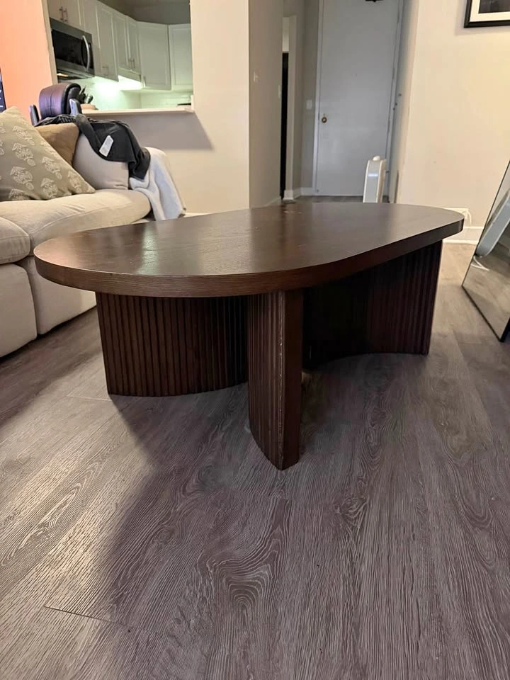 Mid century oval coffee table dark brown wood