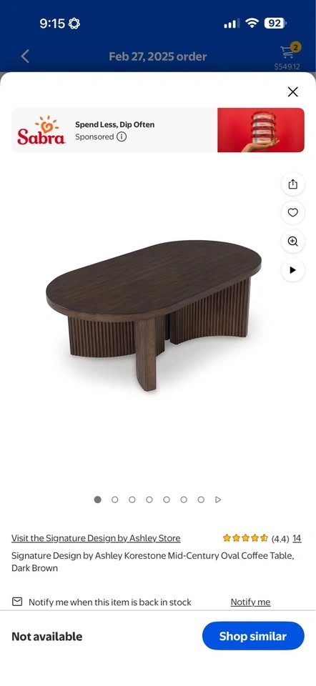 Mid century oval coffee table dark brown wood - photo 2