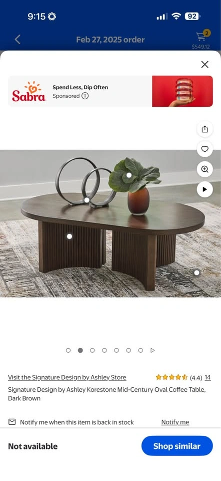 Mid century oval coffee table dark brown wood - photo 3
