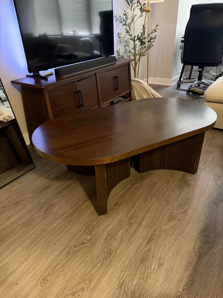 Mid century oval coffee table dark brown wood - photo 4