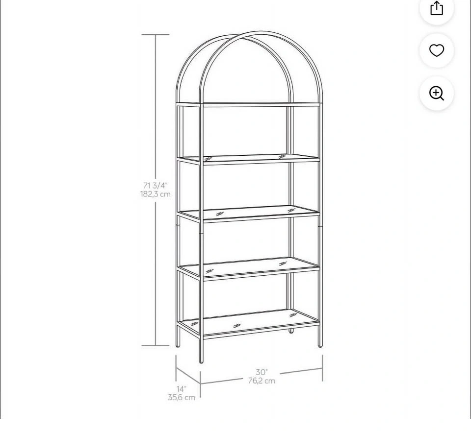 Black metal and glass arch 5 shelf bookshelf - photo 2