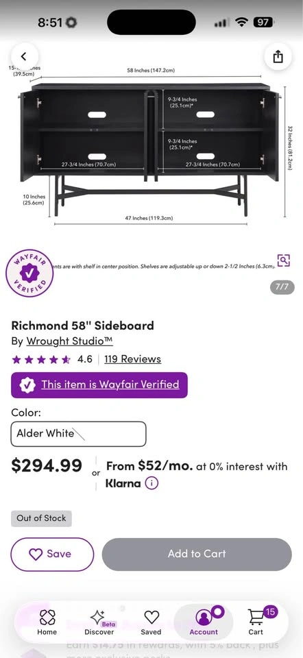 Black Wood Sideboard Cabinet MCM - photo 2