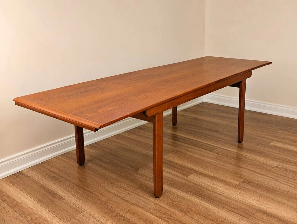 Danish Solid Teak Expandable Dining Table - 2 Leafs - MCM