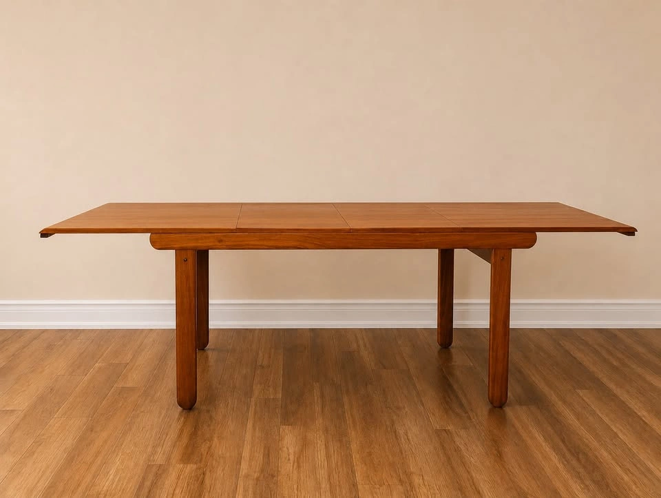 Danish Solid Teak Expandable Dining Table - 2 Leafs - MCM - photo 2