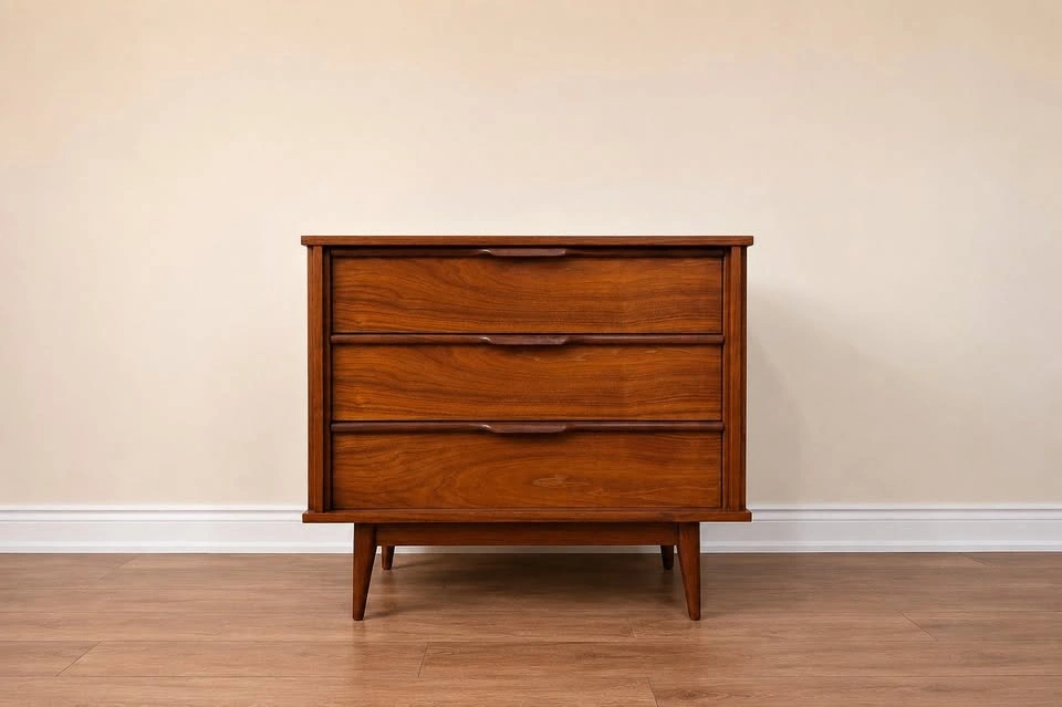 MCM Walnut Oversized Dresser | Vintage 3 Drawer Bachelor Chest