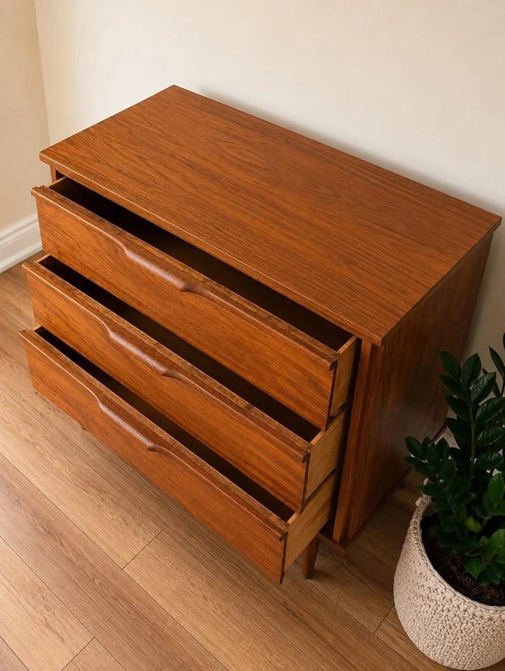 MCM Walnut Oversized Dresser | Vintage 3 Drawer Bachelor Chest - photo 2
