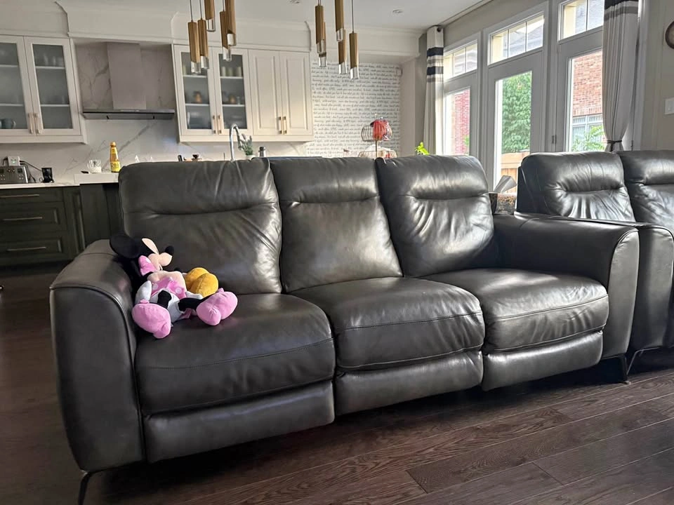 Dark Grey Leather Reclining Sofa in very good condition