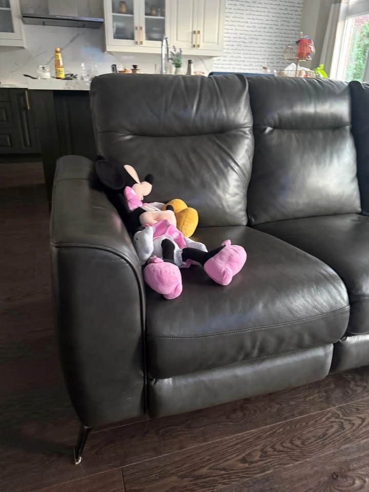 Dark Grey Leather Reclining Sofa in very good condition - photo 2