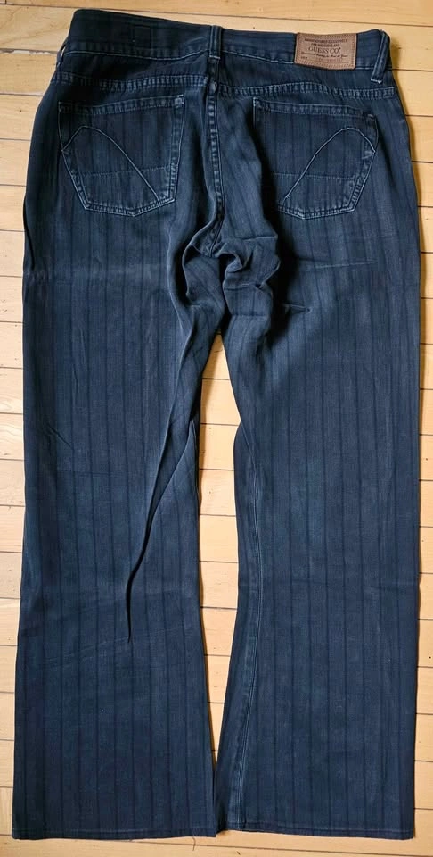 Vintage GUESS Company Dark Grey Pinstripe Wide Leg Jeans 34x32 - photo 2