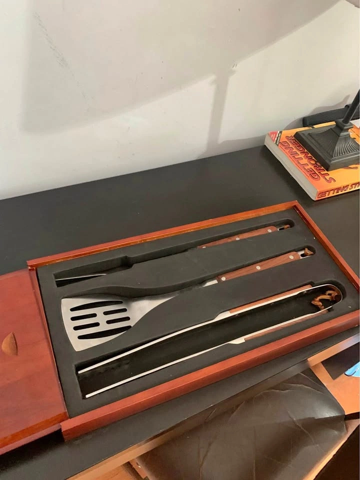 BBQ Grill Tool Set Wood Case