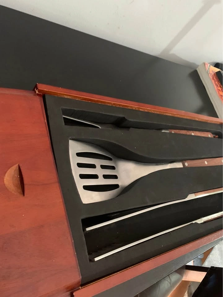 BBQ Grill Tool Set Wood Case - photo 2