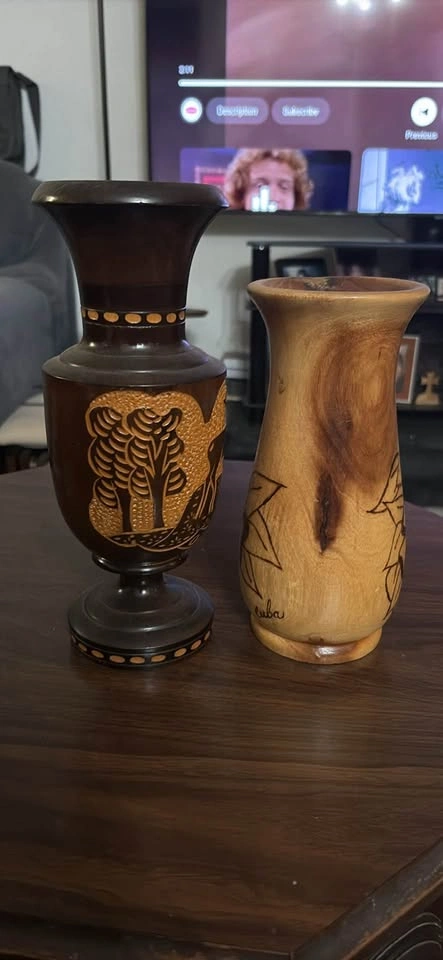 Pair of Hand-Carved Wooden Vases - photo 3