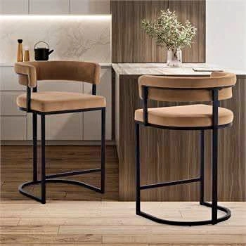 EVERLY QUINN 25" Velvet Counter Stools, Brown