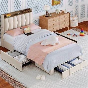 New ANCTOR DEILYN Upholstered Twin Bed with Charging Station