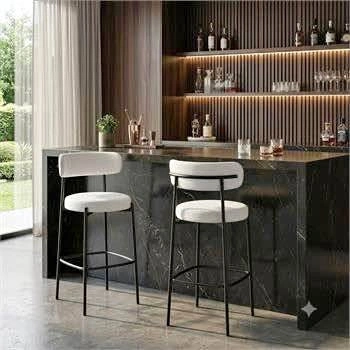 New 2 GLAMOUR HOME 27" AWEN Bar Stools - White Boucle