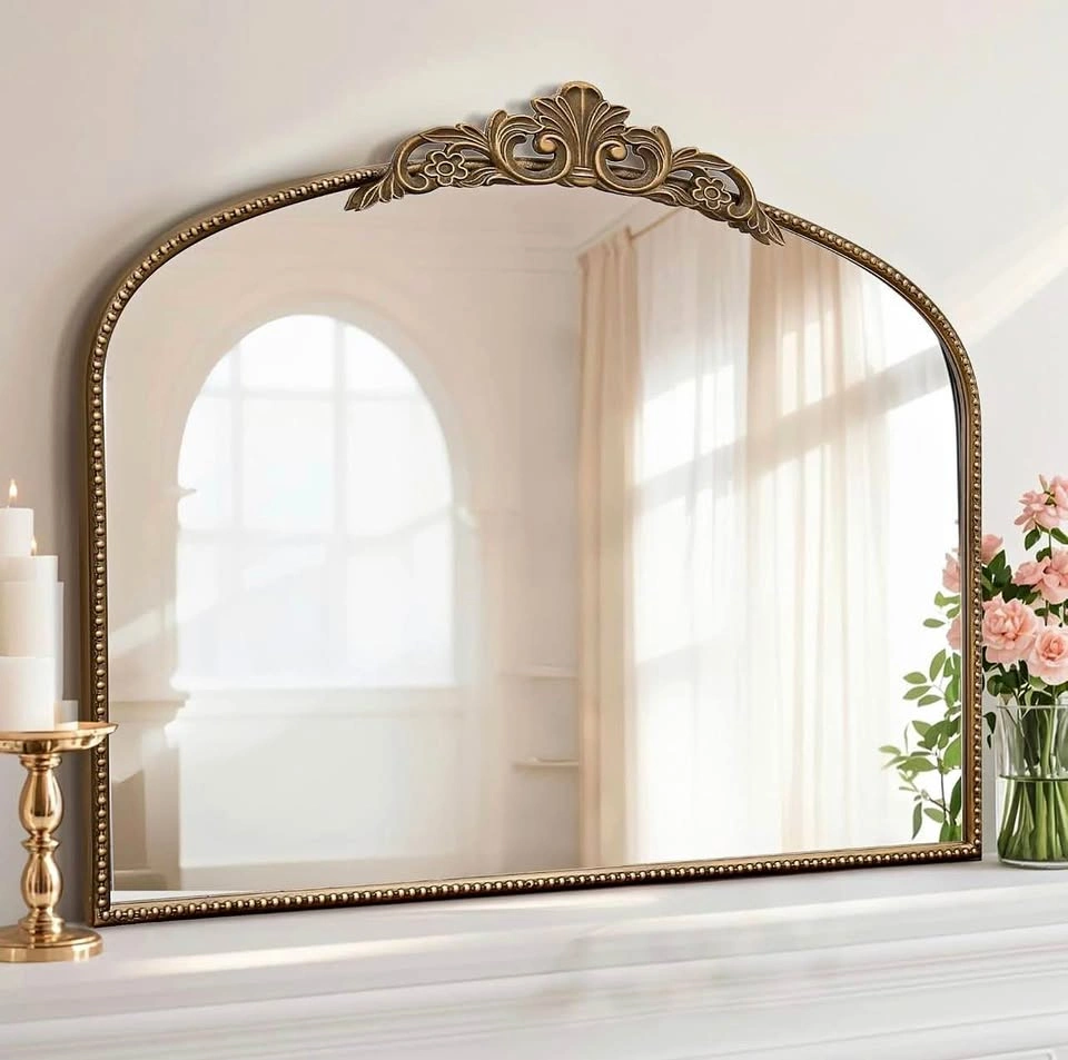 Large Vintage Gold Mirror: 40"x29" French Baroque Arched