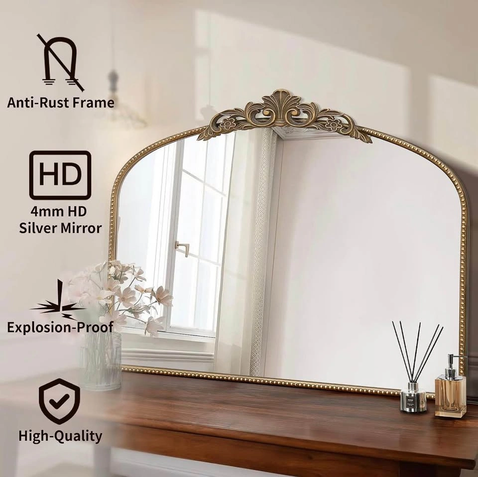 Large Vintage Gold Mirror: 40"x29" French Baroque Arched - photo 2