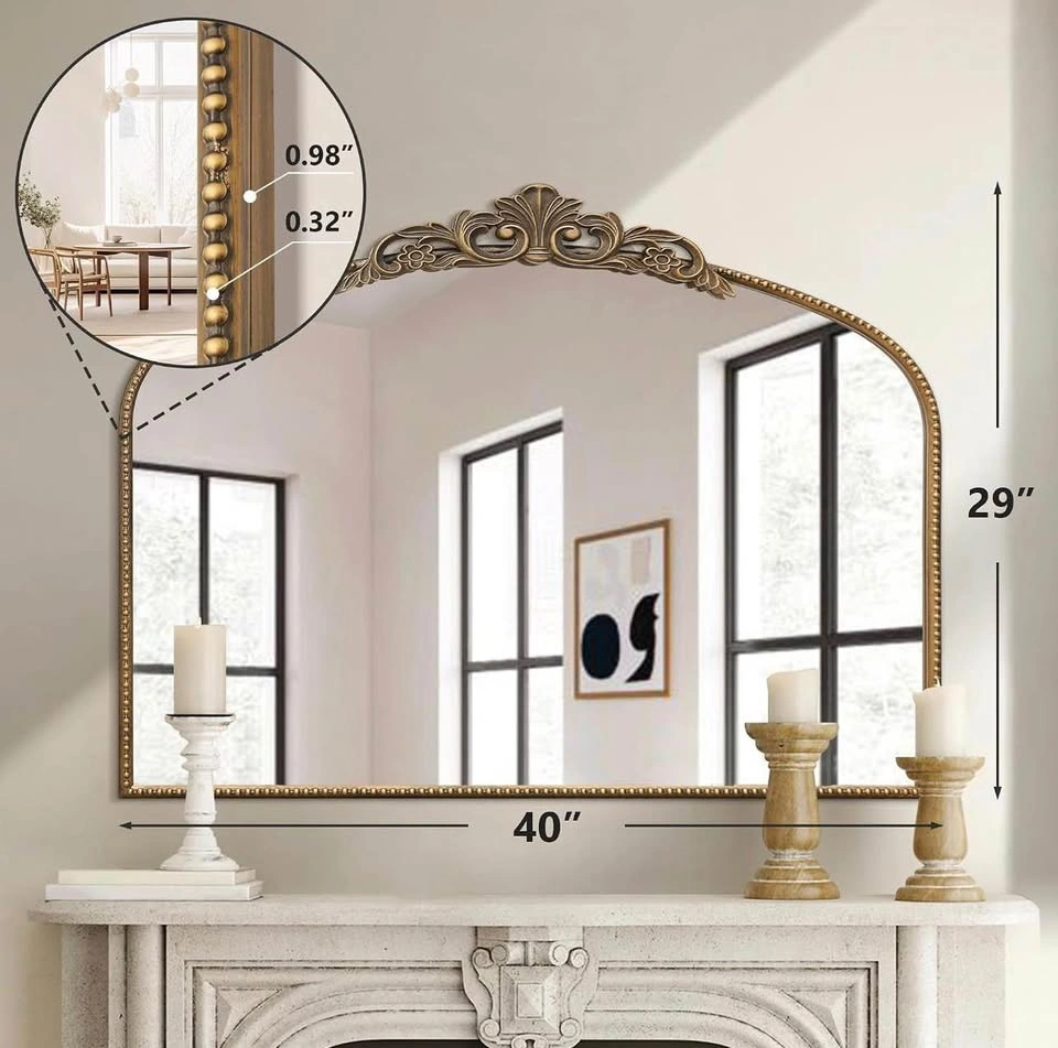 Large Vintage Gold Mirror: 40"x29" French Baroque Arched - photo 3