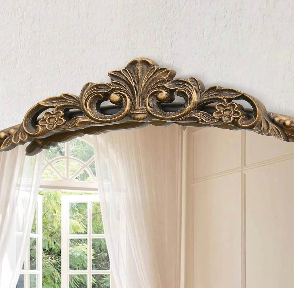Large Vintage Gold Mirror: 40"x29" French Baroque Arched - photo 4