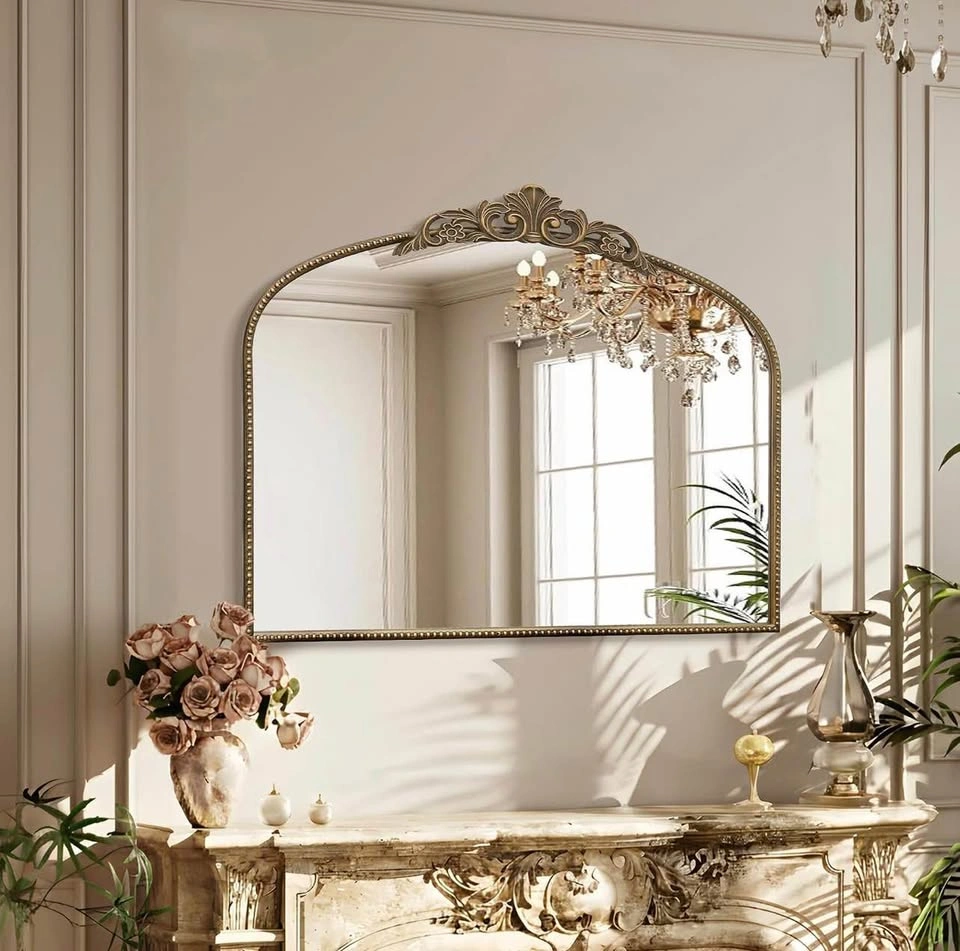 Large Vintage Gold Mirror: 40"x29" French Baroque Arched - photo 5