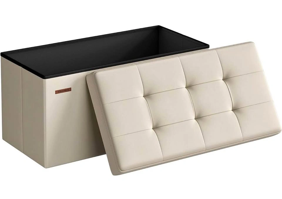 New 76cm Folding Storage Ottoman Bench, 300kg, Cream White