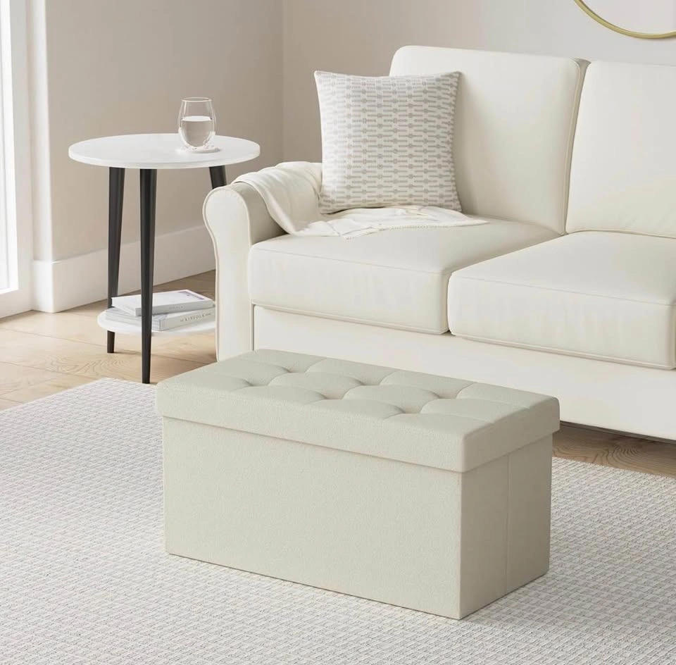 New 76cm Folding Storage Ottoman Bench, 300kg, Cream White - photo 4