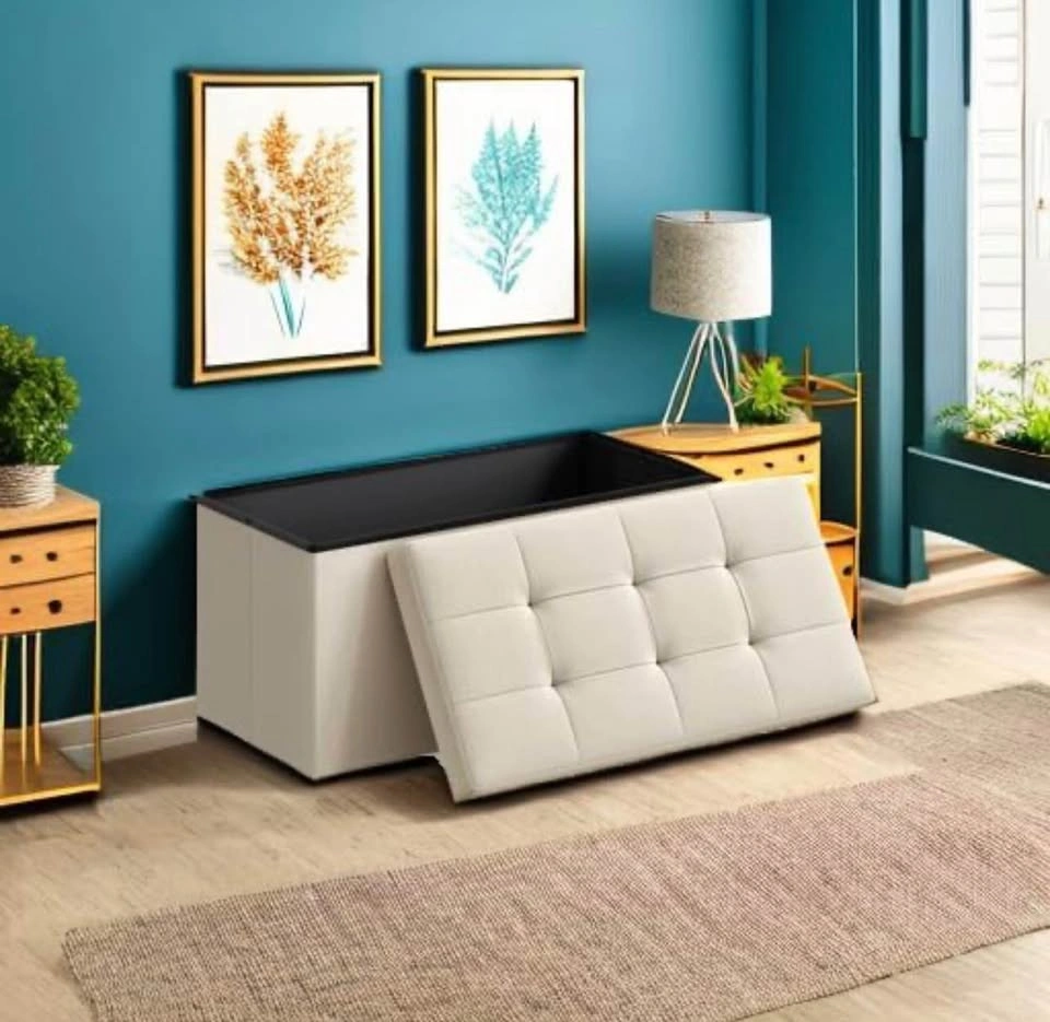 New 76cm Folding Storage Ottoman Bench, 300kg, Cream White - photo 5