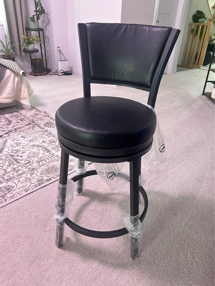 New-25" Counter Height Swivel Bar Stools with Backrest, Leather