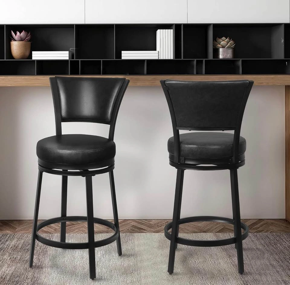 New-25" Counter Height Swivel Bar Stools with Backrest, Leather - photo 2