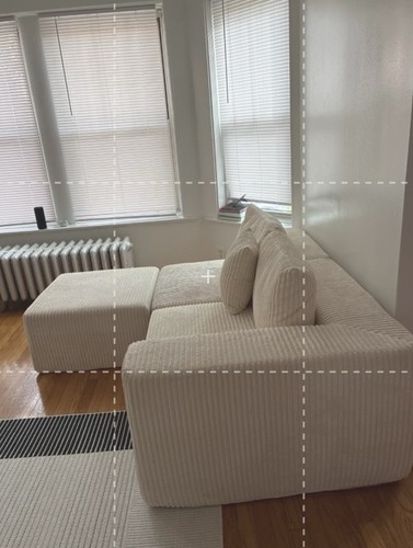 Beige Ribbed Corduroy Modular Sectional Sofa w/ Ottoman - photo 4
